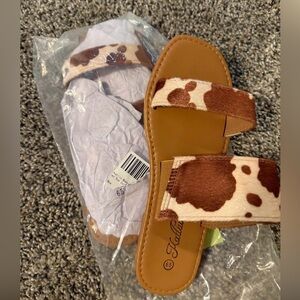 Brown and White Cow Print Sandals
